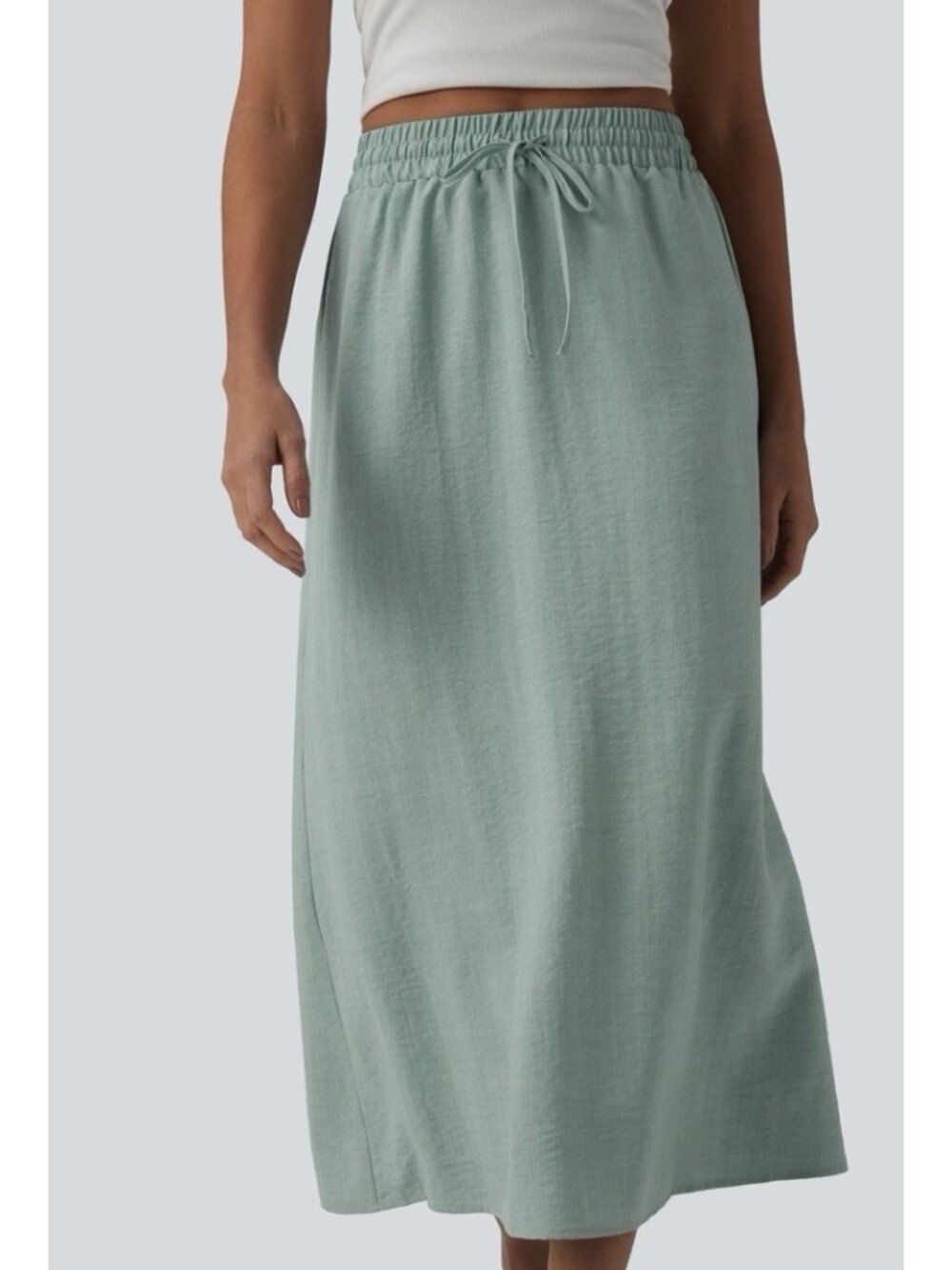 NWT Halara High Waisted Drawstring Maxi Skirt Linen-Feel Casual Sz L Aqua Green